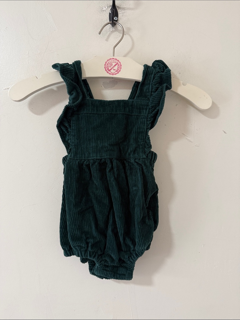 Corduroy Ruffle-Strap Bubble Romper - Deep Green